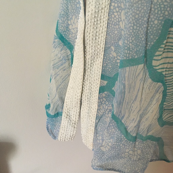CHRISTIANE CELLE CALYPSO Pure Silk Chiffon Embellished Beach Blouse XS - Picture 3 of 7